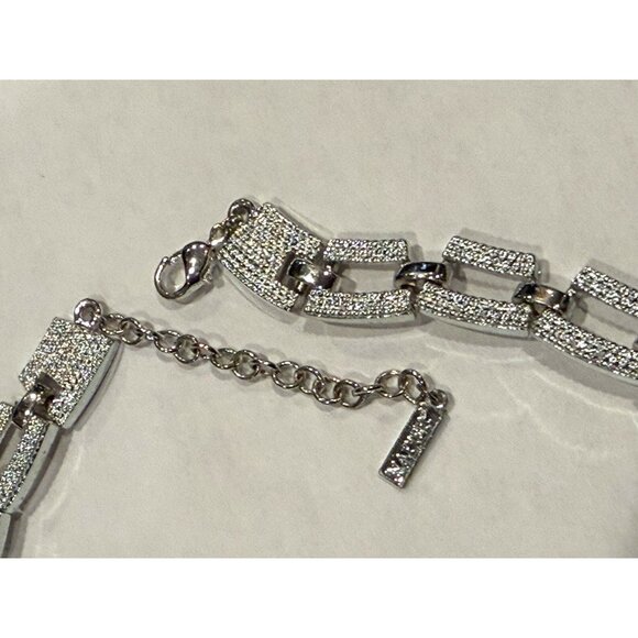 NAPIER VINTAGE SILVER TEXTURED 14-16" RECTANGULAR CHAIN LINK NECKLACE EUC - Picture 5 of 8